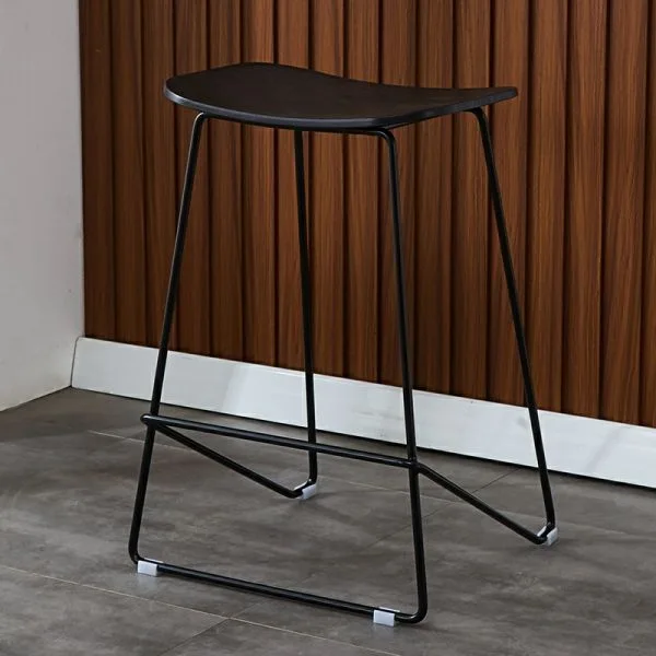 Modern Black Metal and Wood Bar Stool