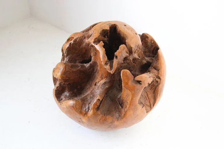 Teak Wood Sphere Sculpture