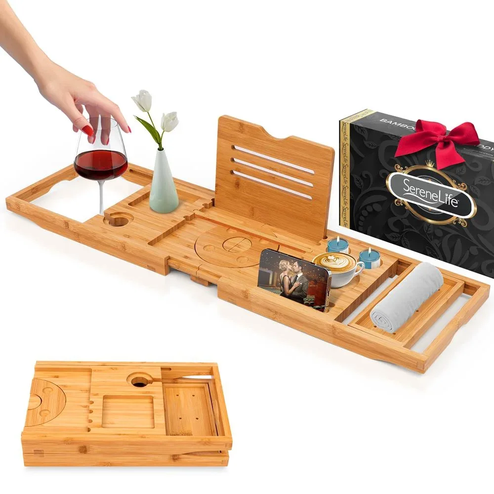 Natural Wood Bathtub Caddy