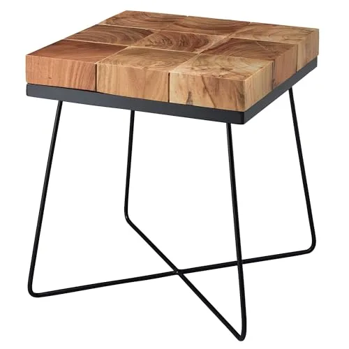 Square Wood and Metal Side Table