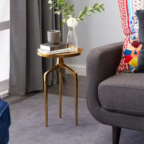 Round Gold Aluminum Accent Table