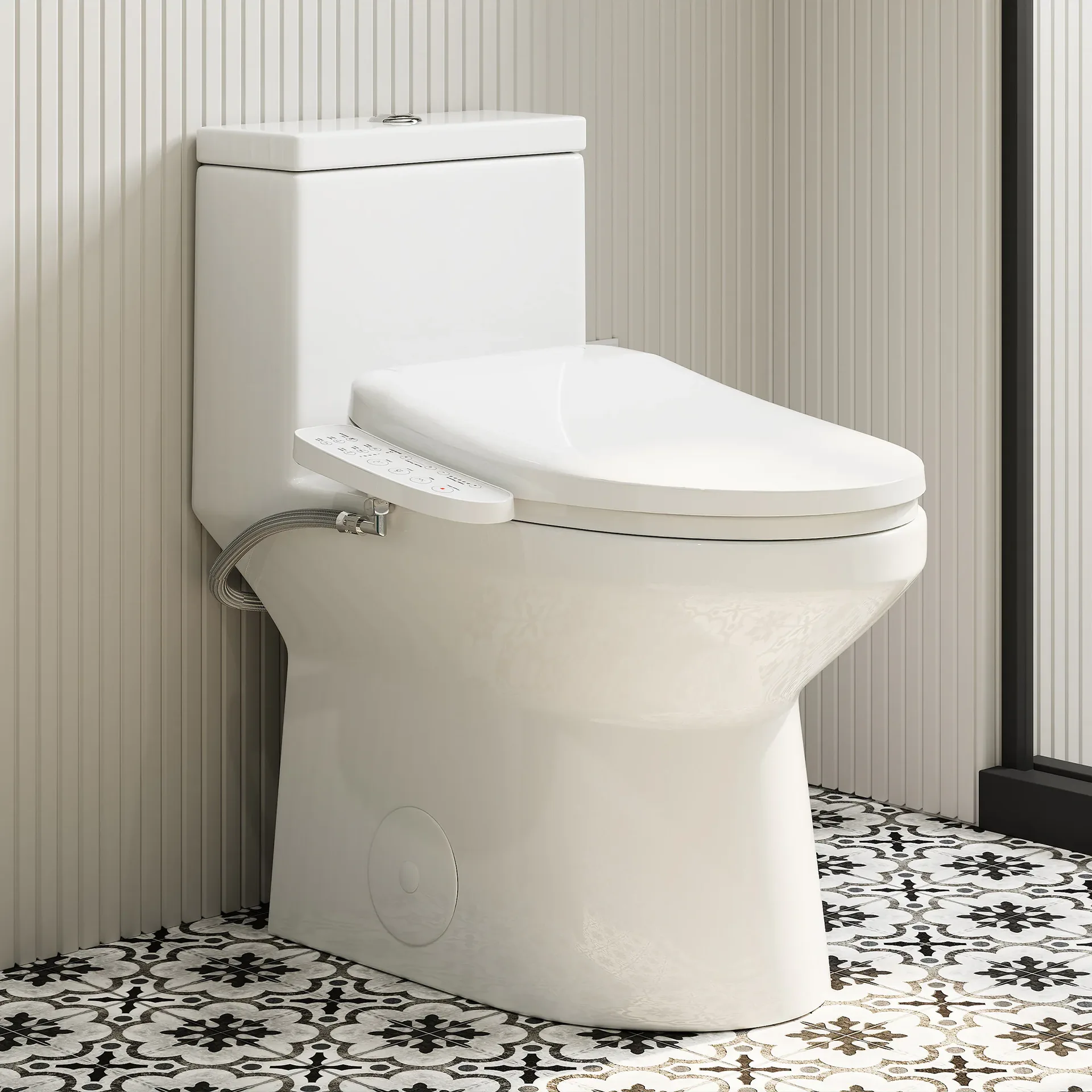 Modern White Toilet With Bidet Seat