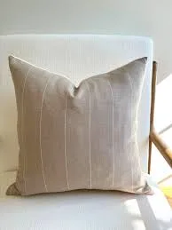 Light Brown Striped Linen Throw Pillow