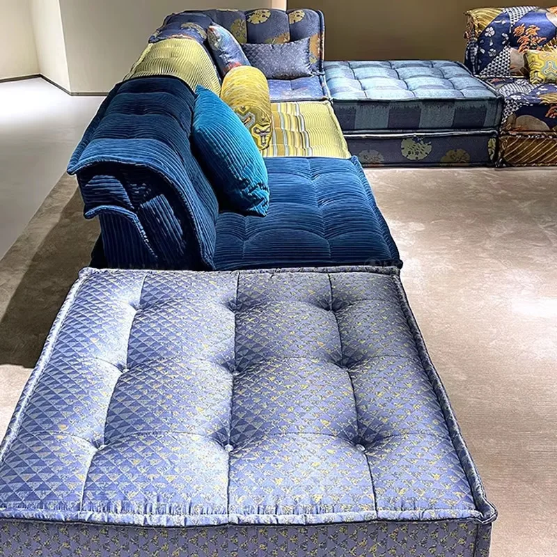 Blue Geometric Modular Sectional Sofa