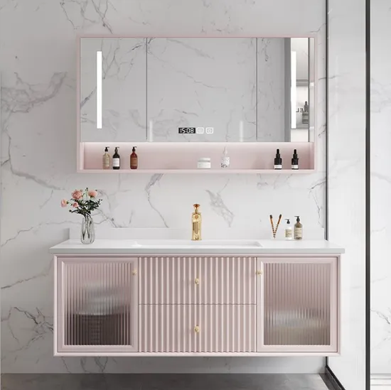 Pink Ribbed Bathroom Vanity
