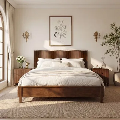 Mid-Century Modern Wood Platform Bed