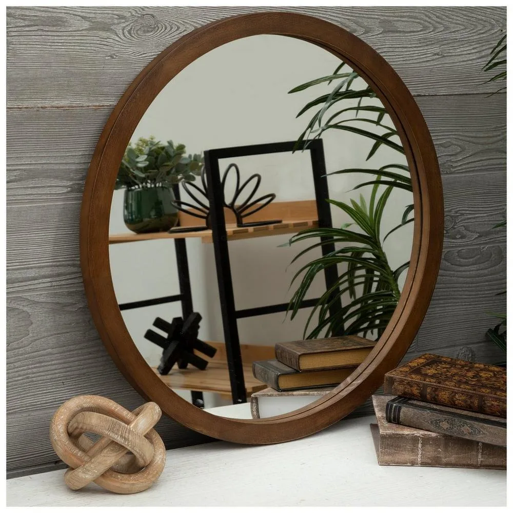 Distressed Brown Round Wall Mirror