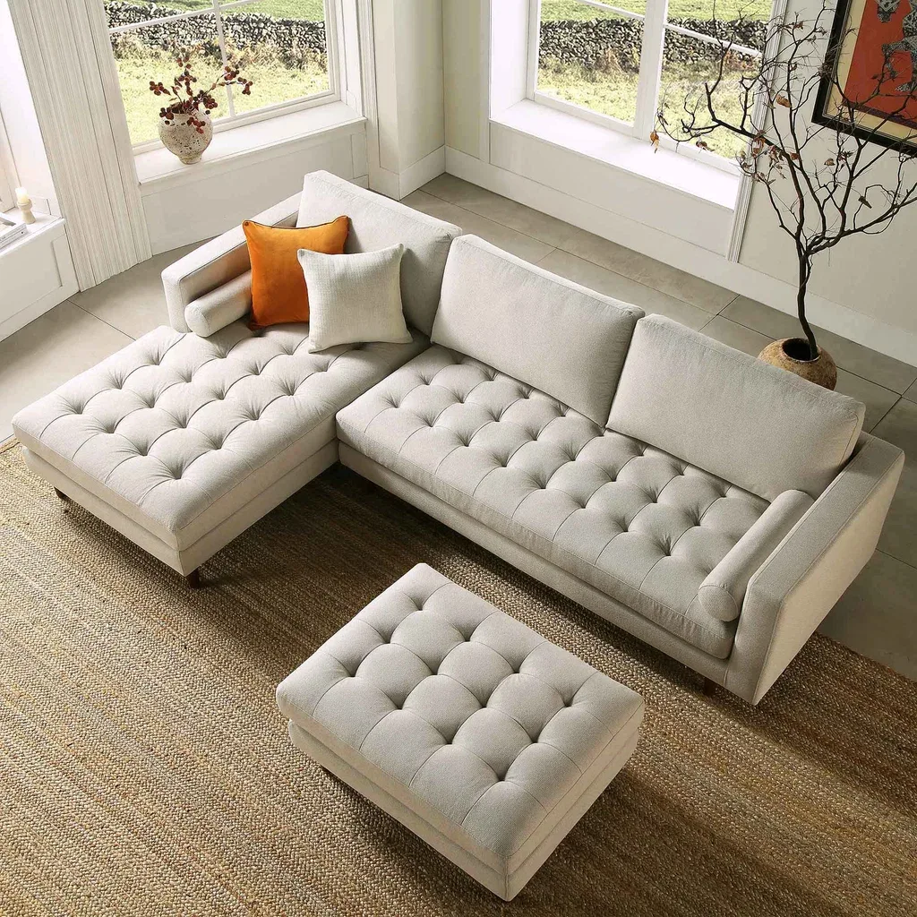 Henrietta Beige Woven Fabric Sectional Sofa