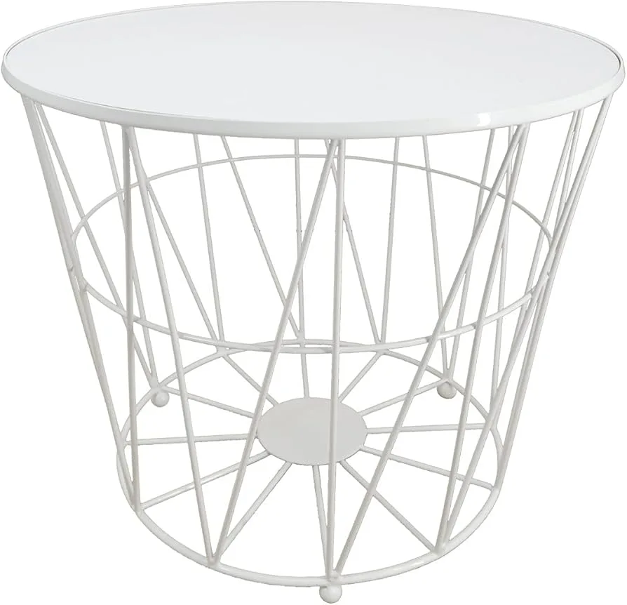 White Wire Basket Side Table