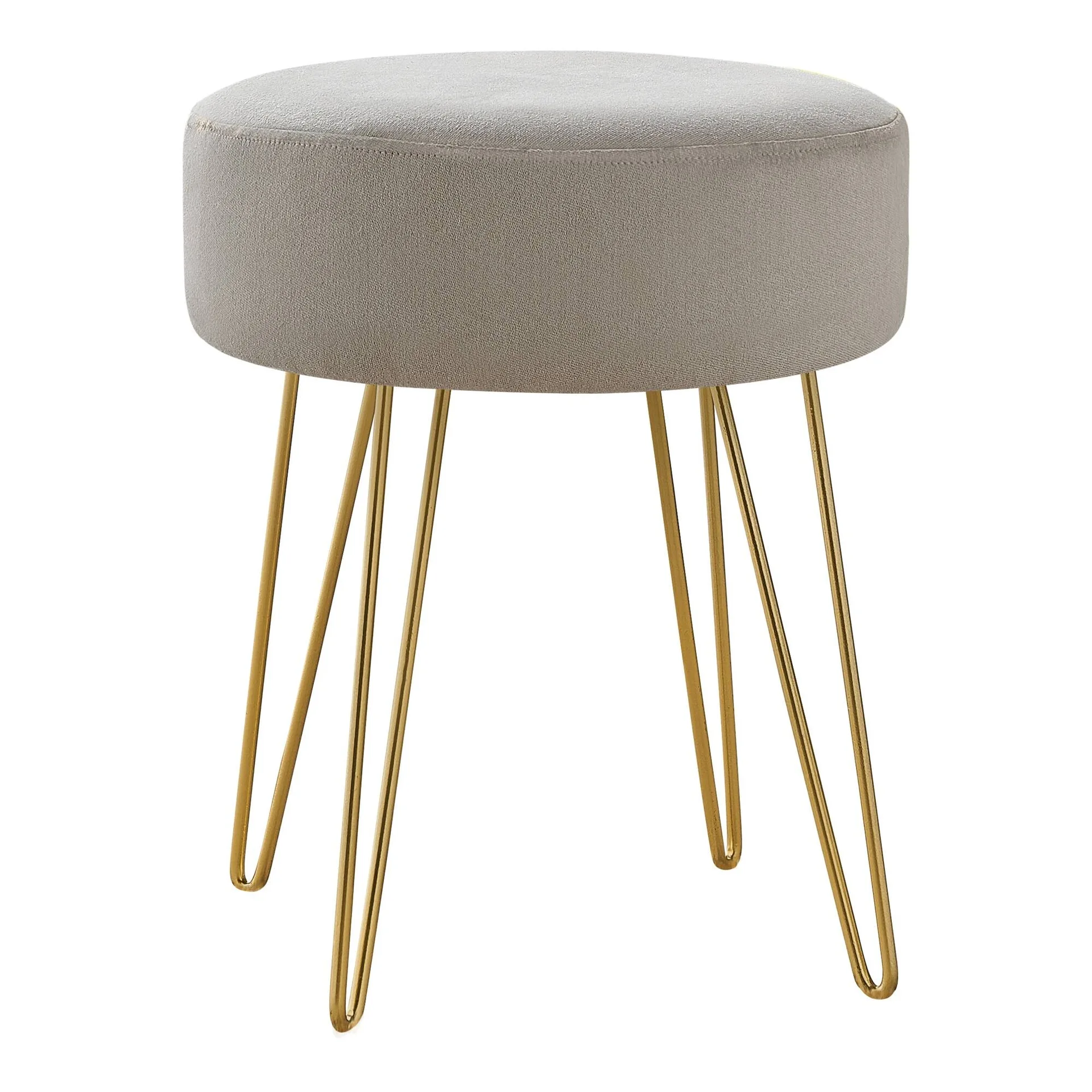 Beige Velvet Round Upholstered Ottoman