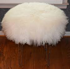 White Round Sheepskin Stool