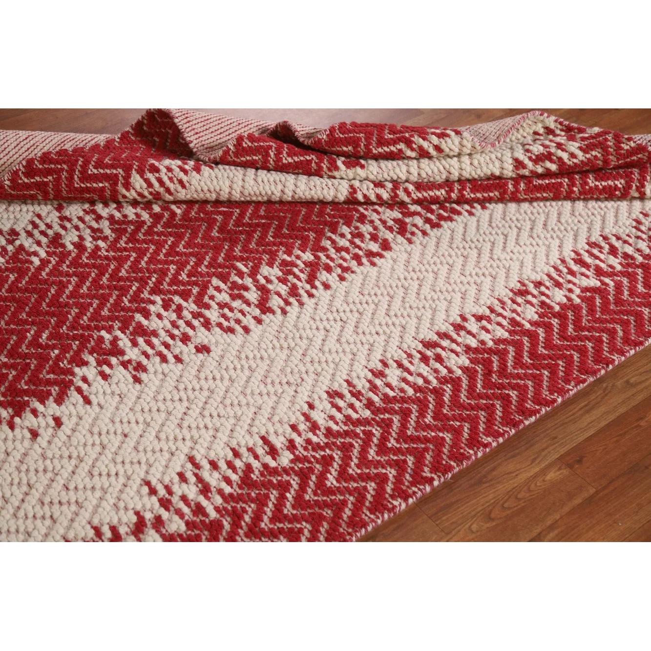 Red Geometric Wool Area Rug