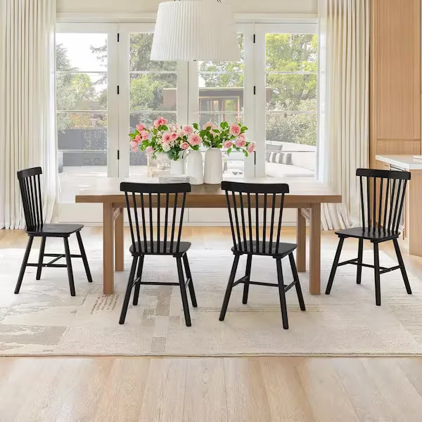 Black Solid Wood Spindle Back Chair