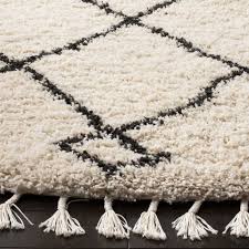 Moroccan Diamond Fringe Shag Cream/Charcoal Round Rug