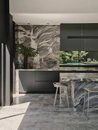 Green-Gray Stone Kitchen Island