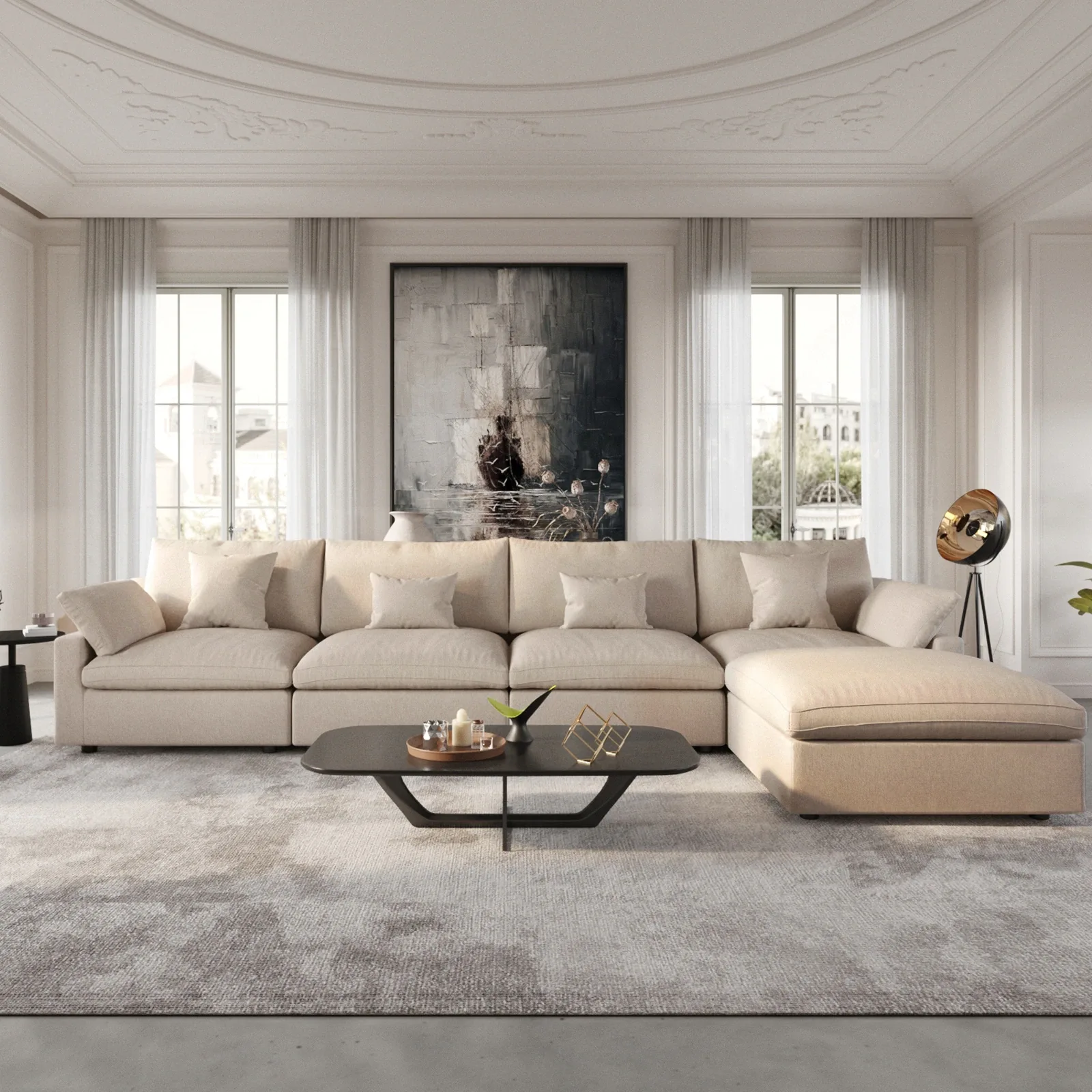 Beige Linen Modular Sectional Sofa