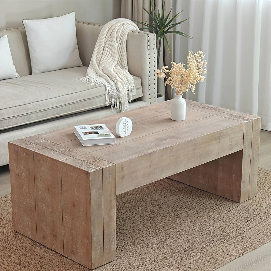 Natural Wood Rectangular Coffee Table
