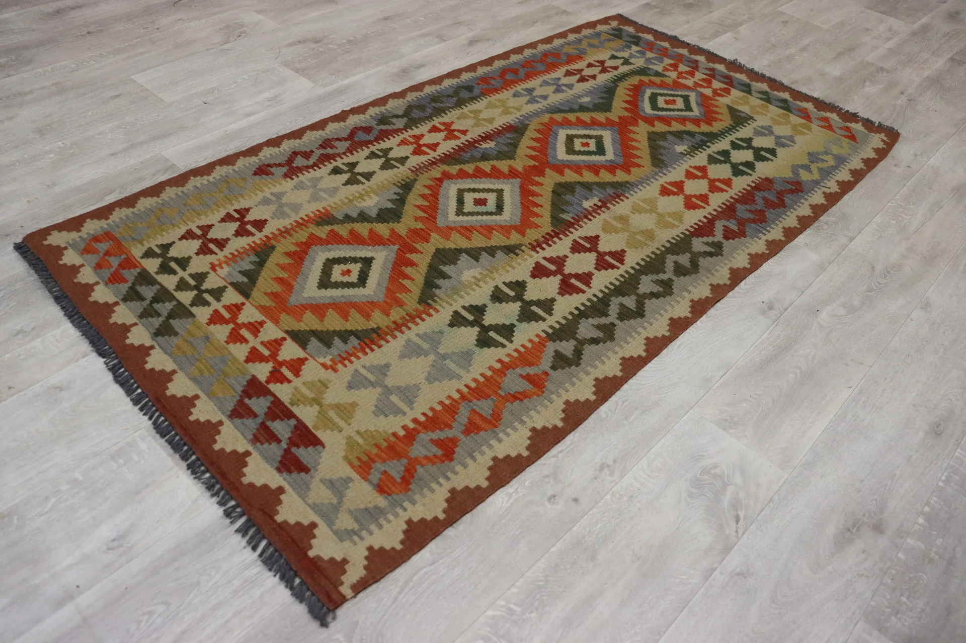 Vintage Afghan Kilim Geometric Wool Area Rug