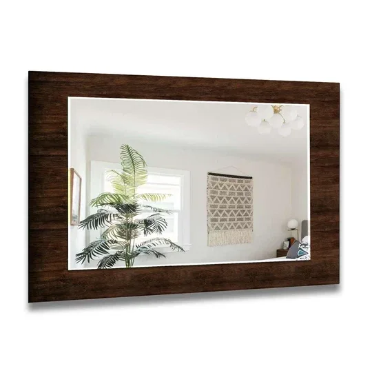 Dark Brown Wood Horizontal Wall Mirror