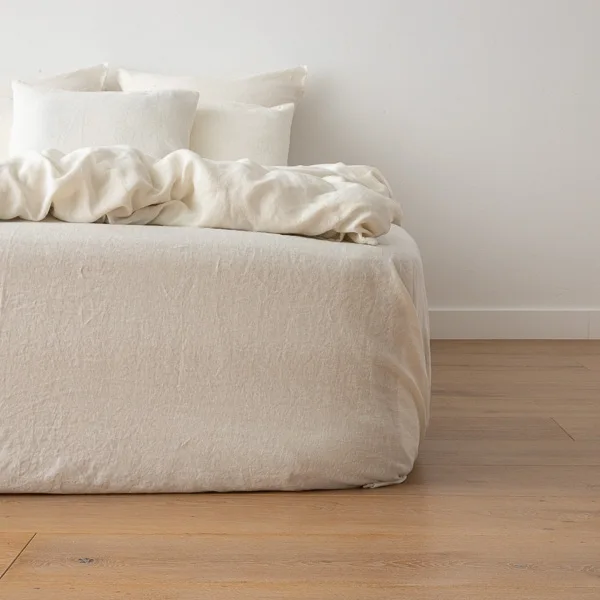 Washed Bed Linen Fitted Sheet Off White