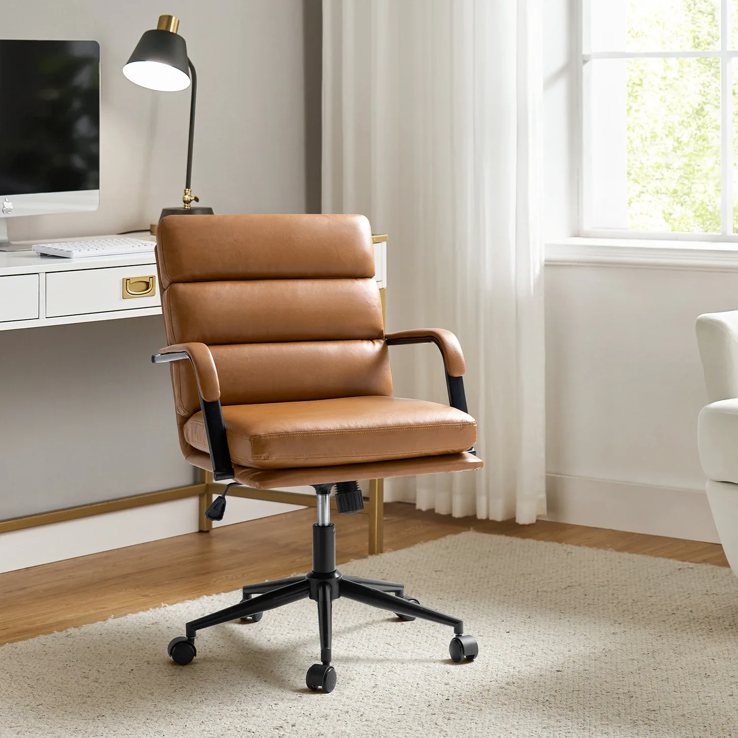 Modern Tan Leather Office Chair
