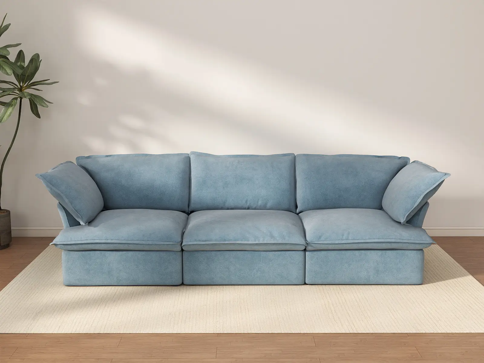 Cloud Compact Blue Fabric Sectional Sofa