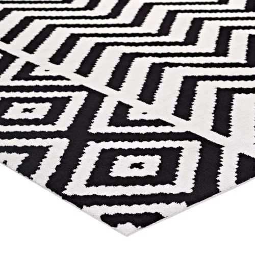Ailani Black and White Geometric Area Rug