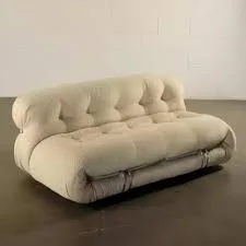 Cream Boucle Tufted Sofa