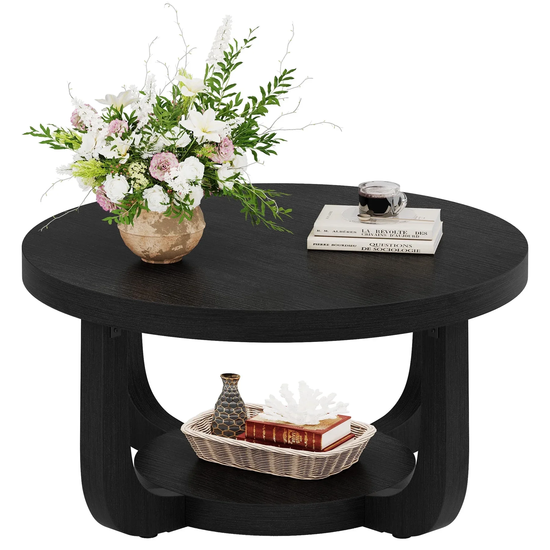 Modern Round Black Wood Coffee Table