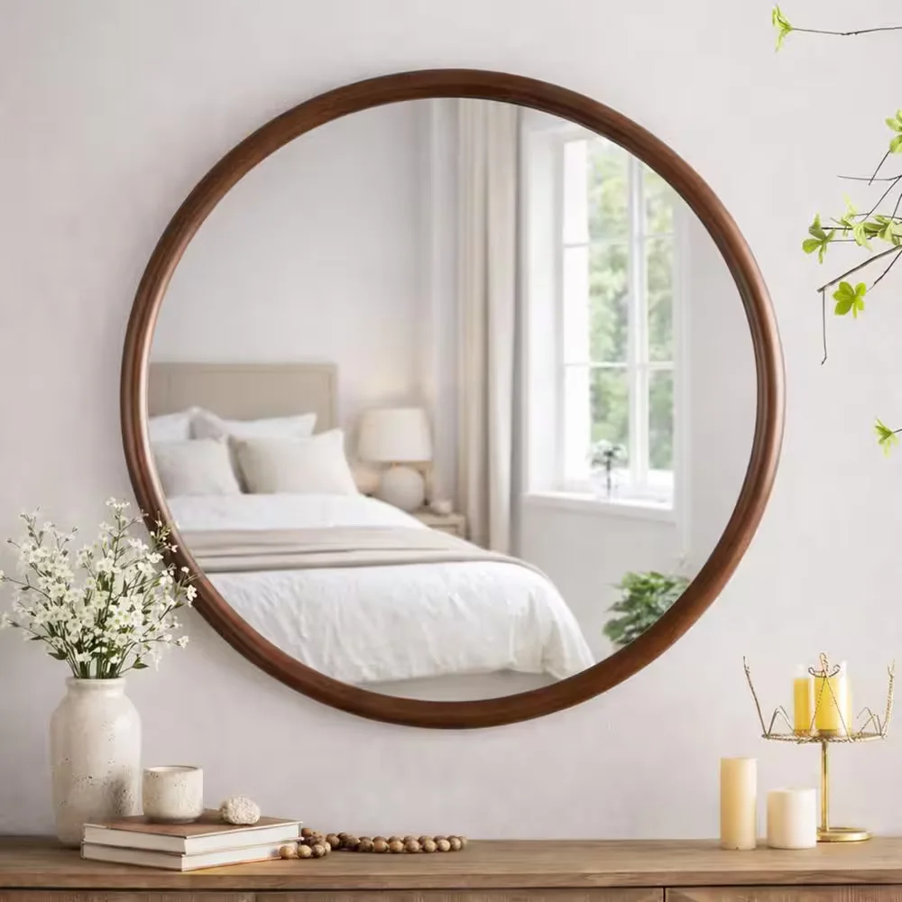 Round Wood Wall Mirror