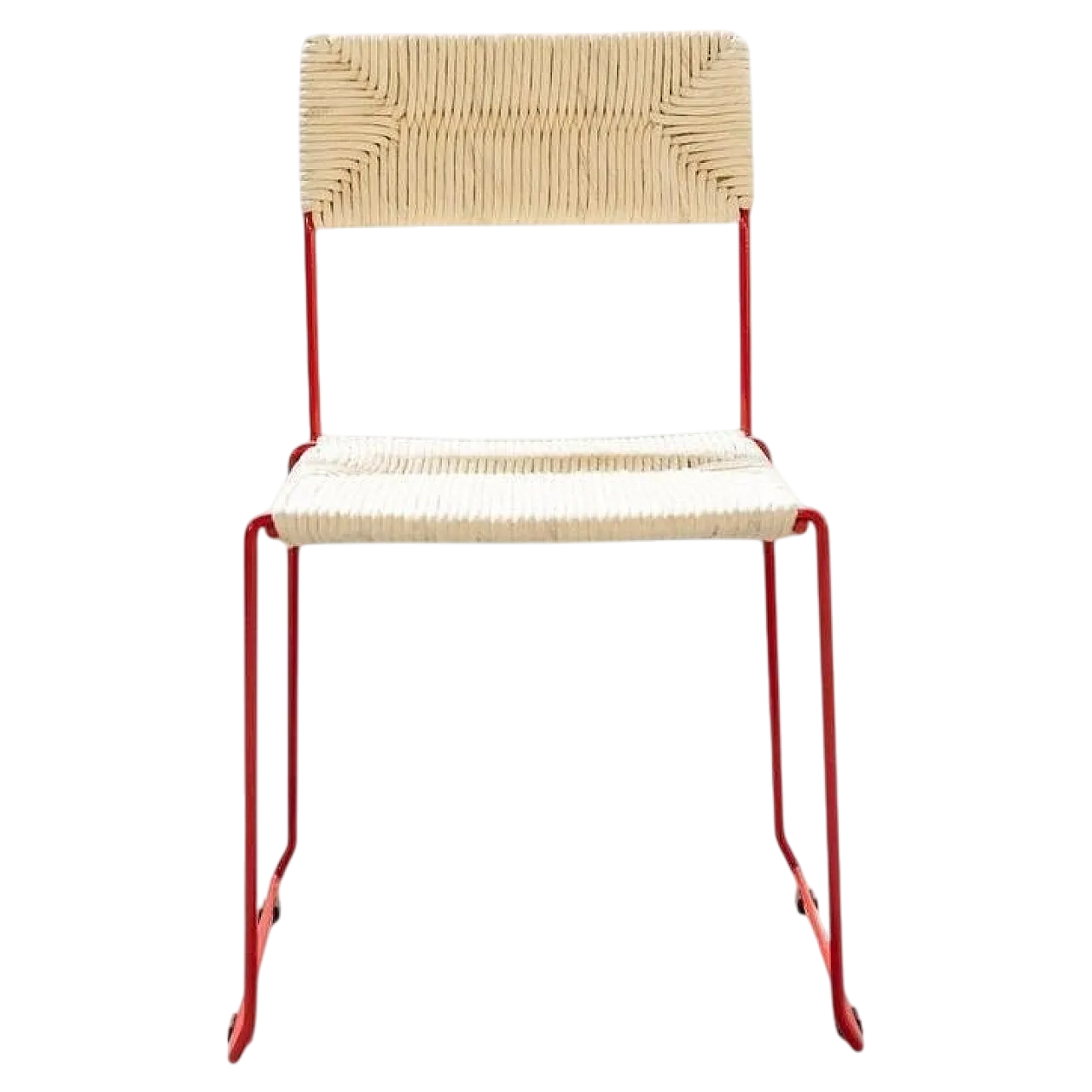 Red Iron and Woven Dining Chair