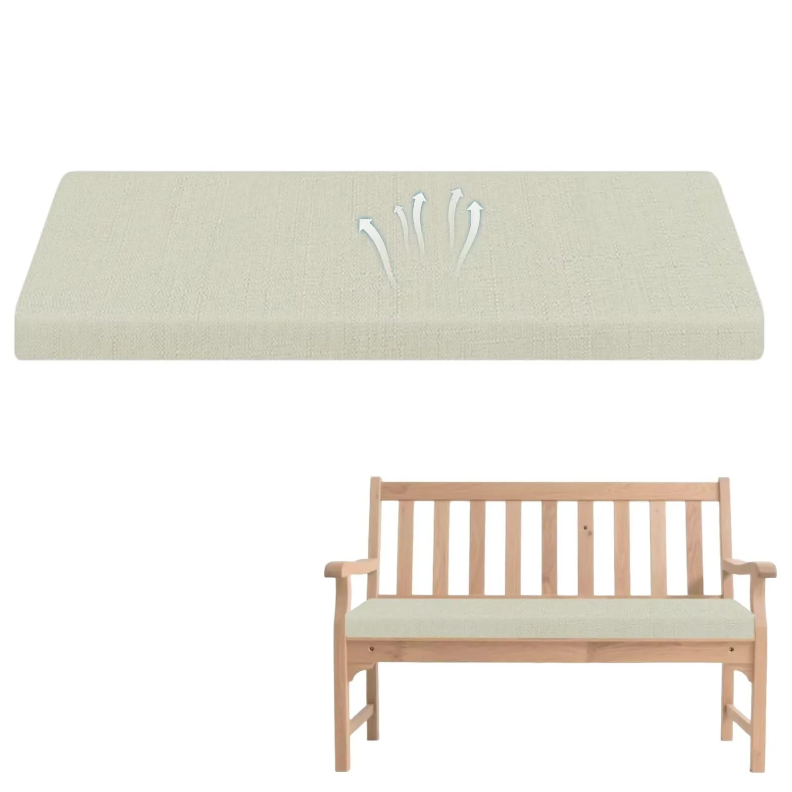 Beige Linen Rectangular Bench Cushion