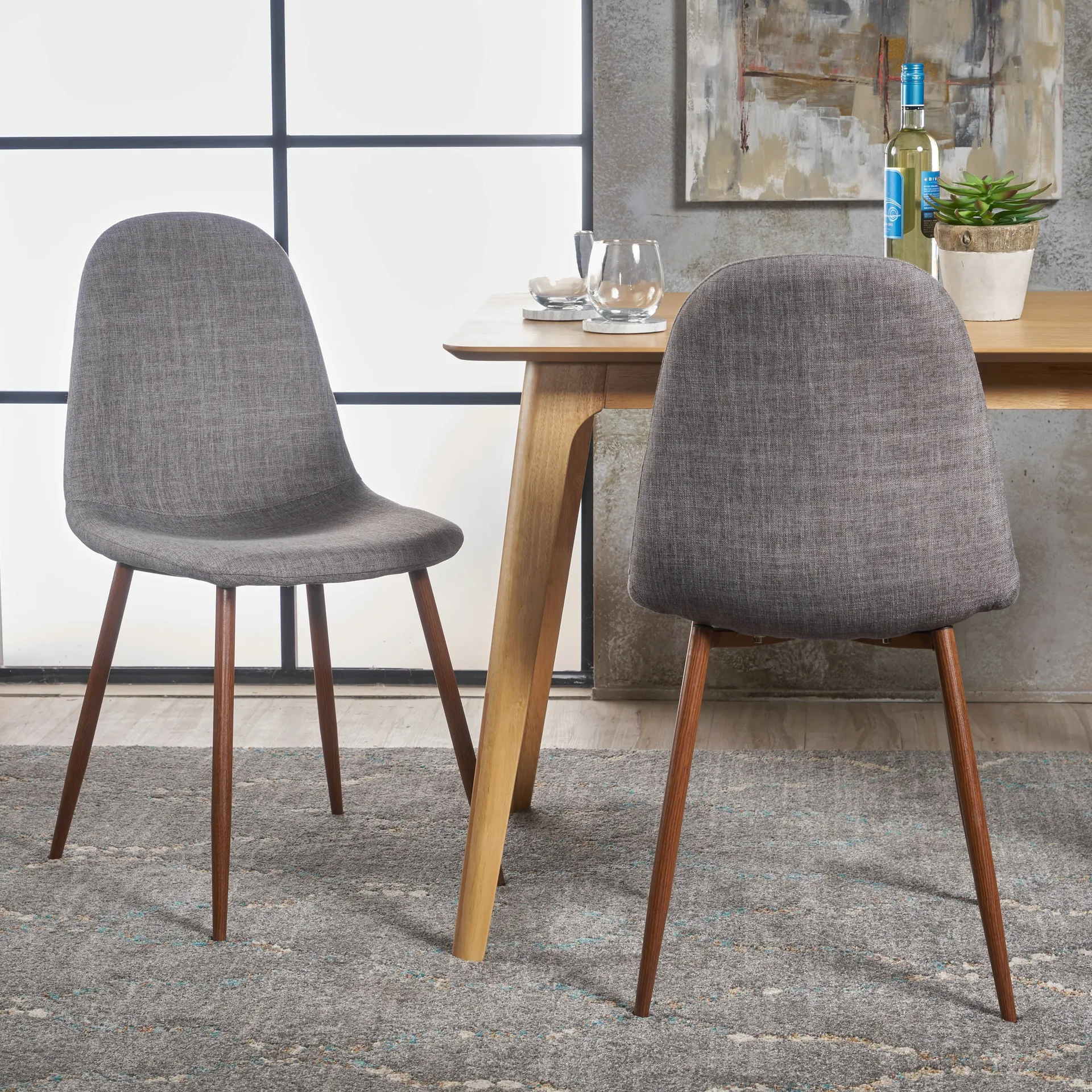 Mid-Century Modern Gray Fabric Dining Chair