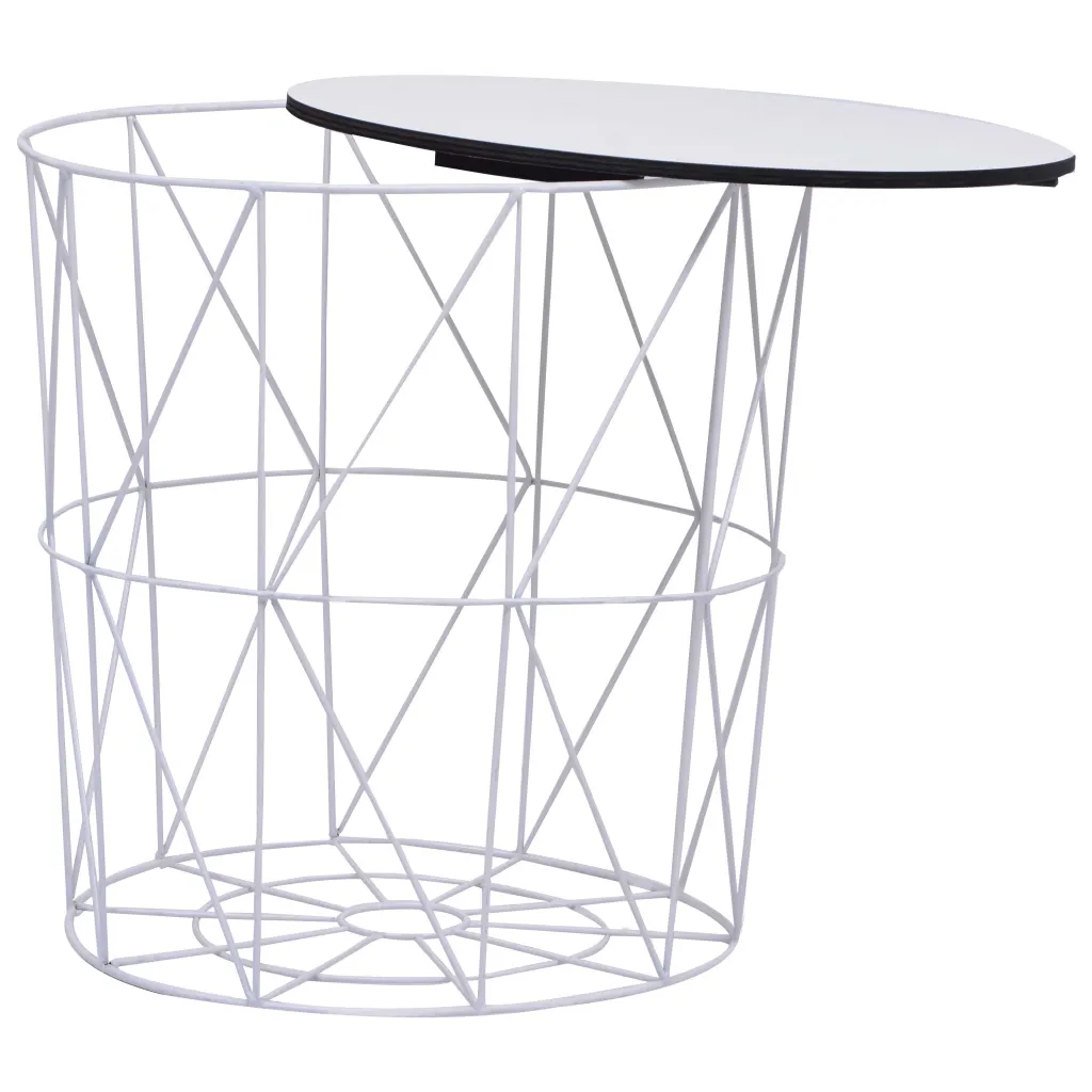 White Wire Basket Side Table