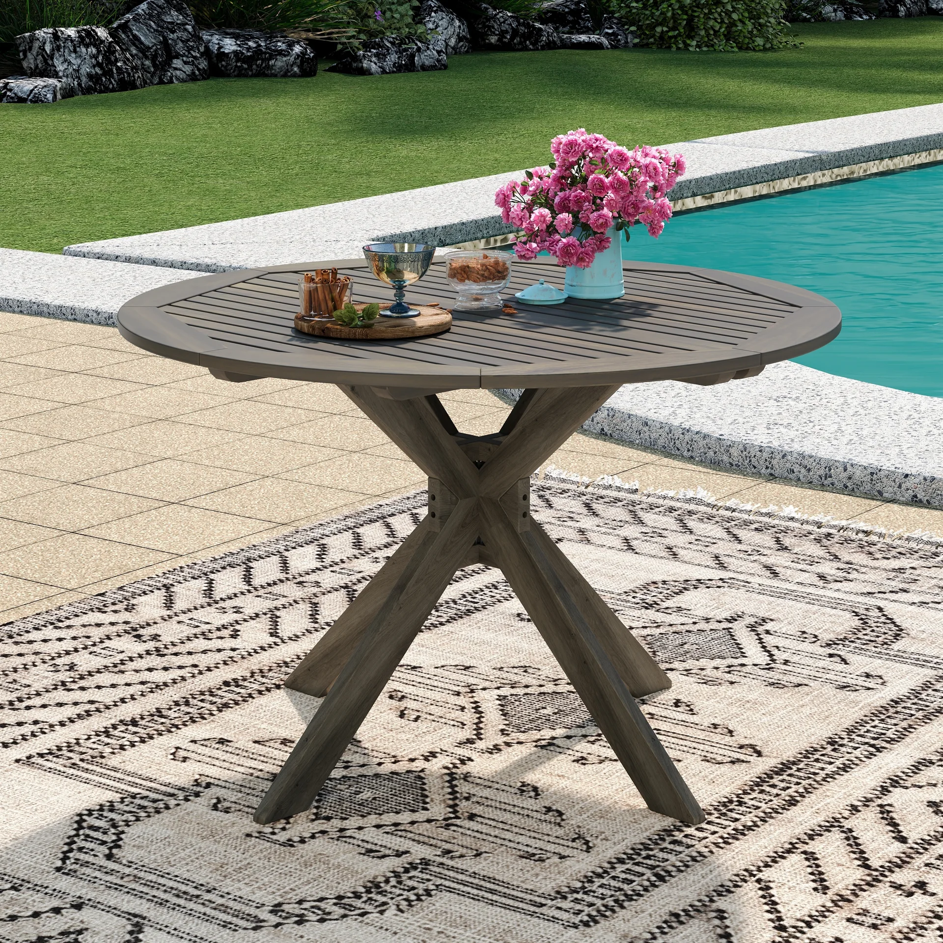 Stamford Round Wood Outdoor Dining Table