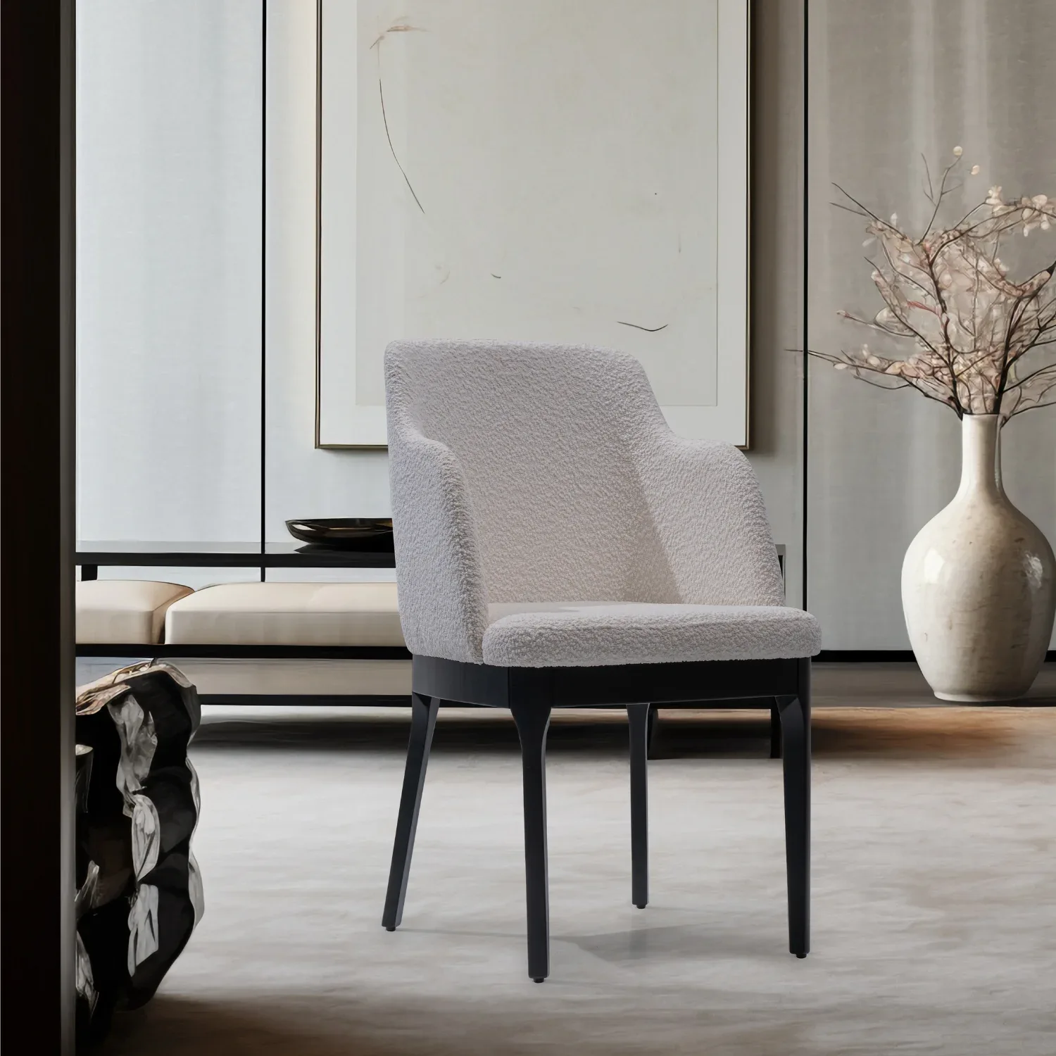 Natalia Upholstered Dining Chair with Black Wood Legs