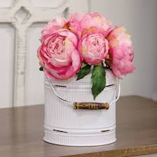 Distressed White Metal Peony Floral Arrangement