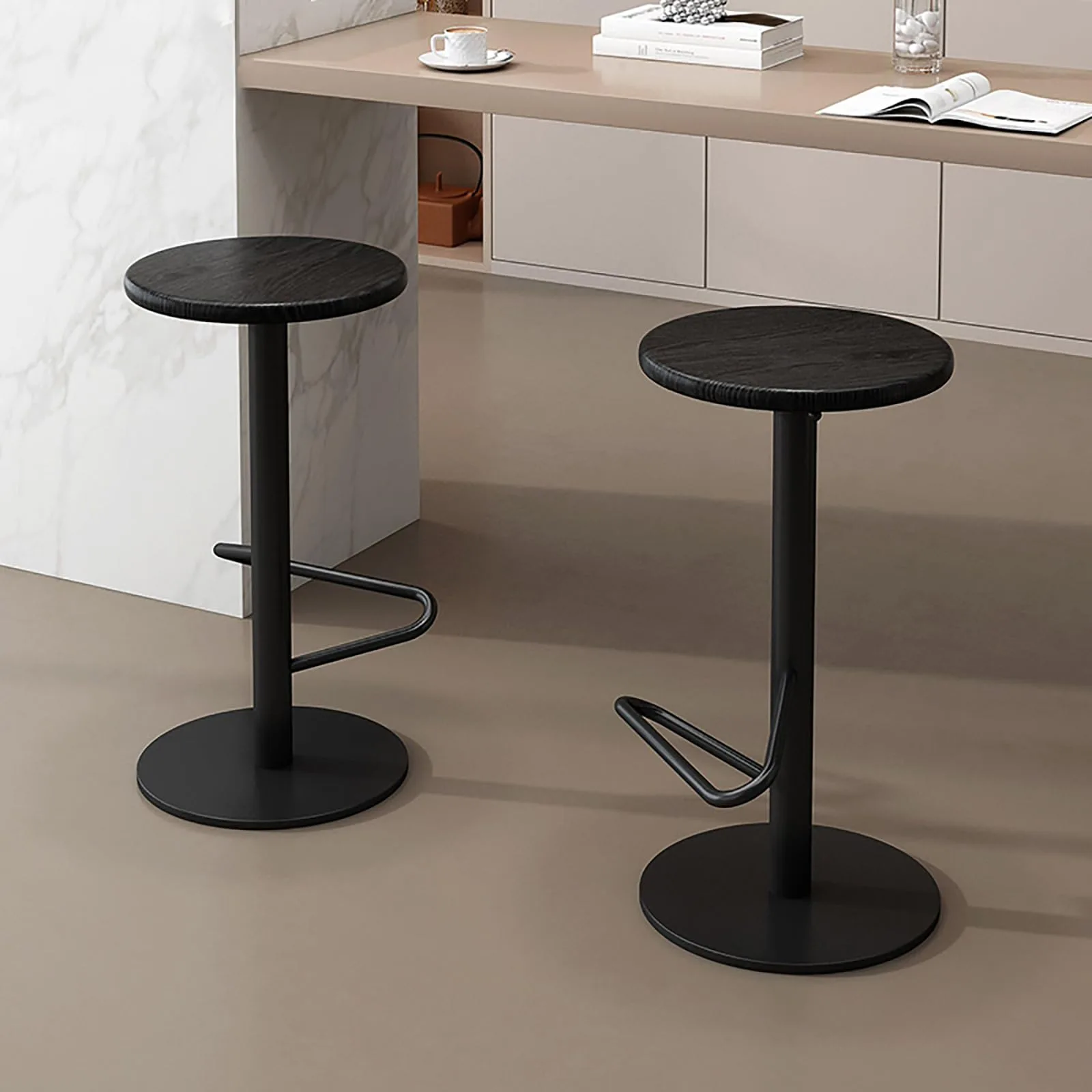 Modern Round Wood and Metal Bar Stool