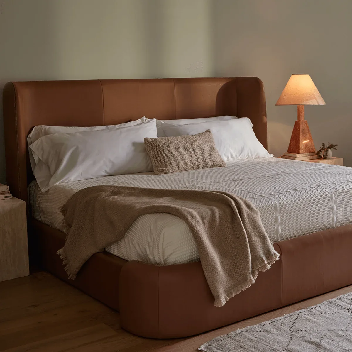 Brinley Brown Upholstered Leather Bed