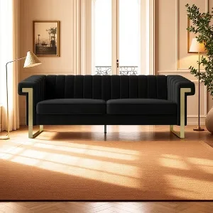 Black Velvet Channel Tufted Sofa