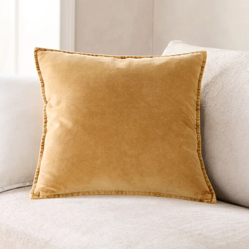 Solid Yellow Velvet Throw Pillow
