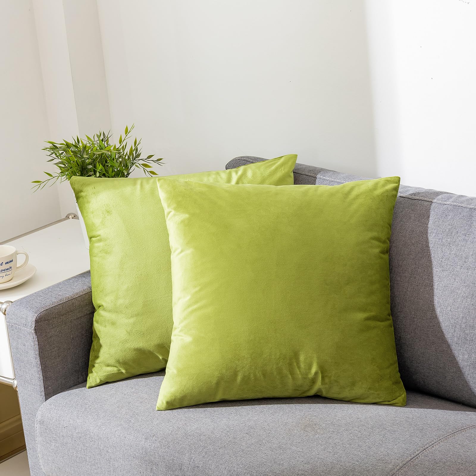 Solid Green Velvet Throw Pillow