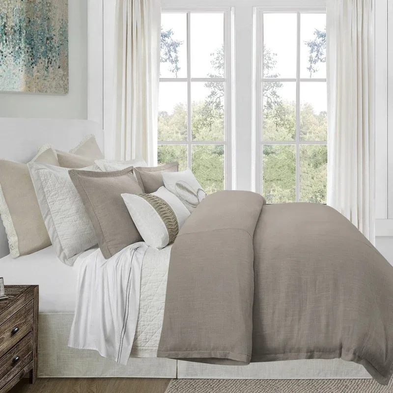 Hera Washed Linen Blend Flange Bedding Set