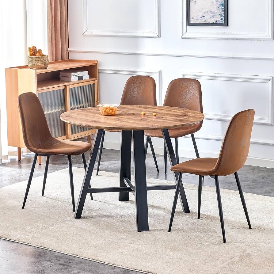 Rustic Wood and Metal Round Dining Table