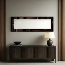 Rectangular Horizontal Wall Mirror with Dark Wood Frame