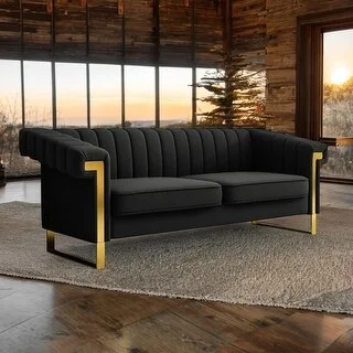 Channel Tufted Sofa with Gold Accents