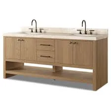 Allissa Natural Oak and Marble Double Bathroom Vanity