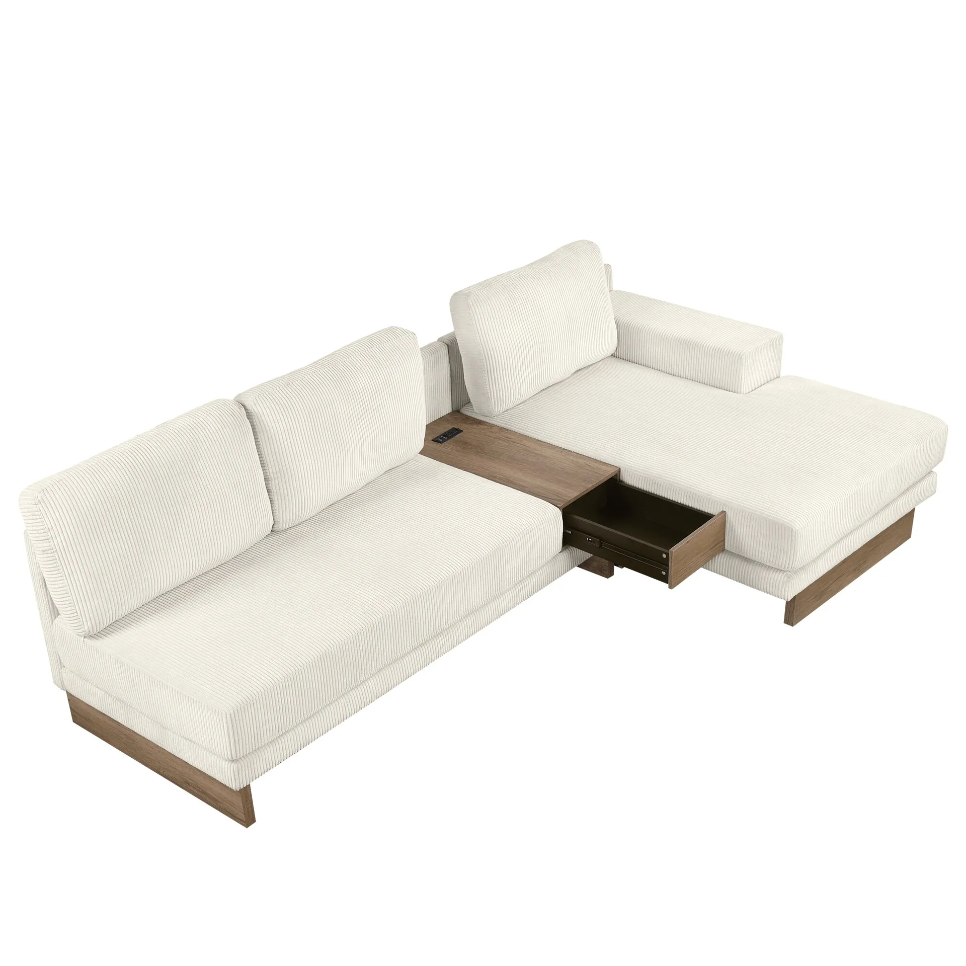 Beige Ribbed L-Shaped Sectional Sofa