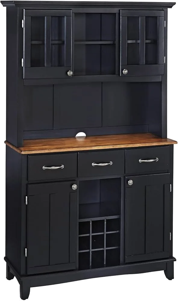 Black Buffet Hutch with Wood Top