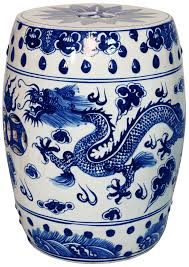 Blue & White Dragon Garden Stool